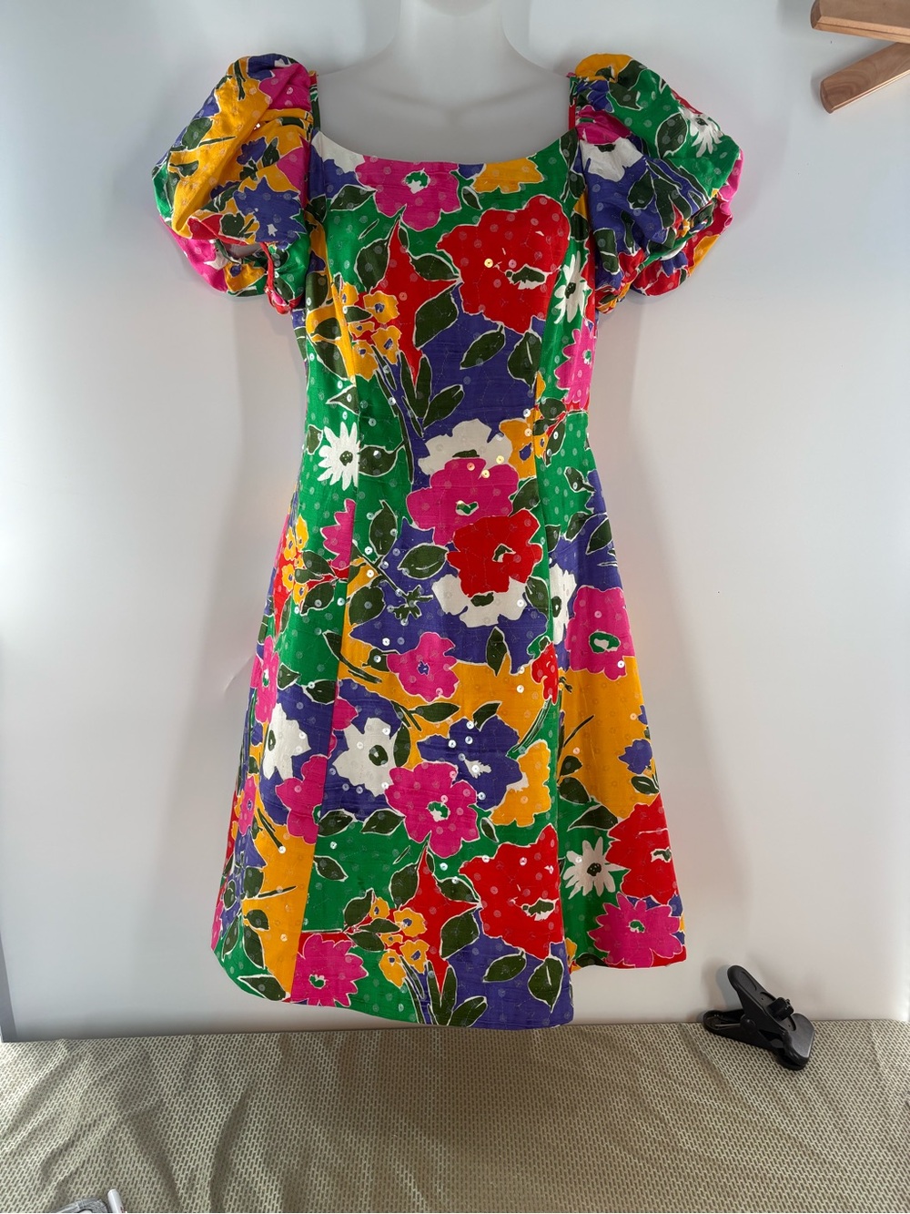 Vintage Scaasi Nights 100% Silk Floral Sequin Cocktail Dress Multicolor Size 4